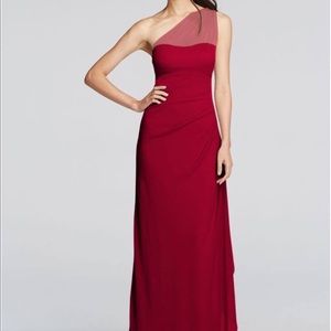 Davids Bridal F19074 Long Mesh One Shoulder